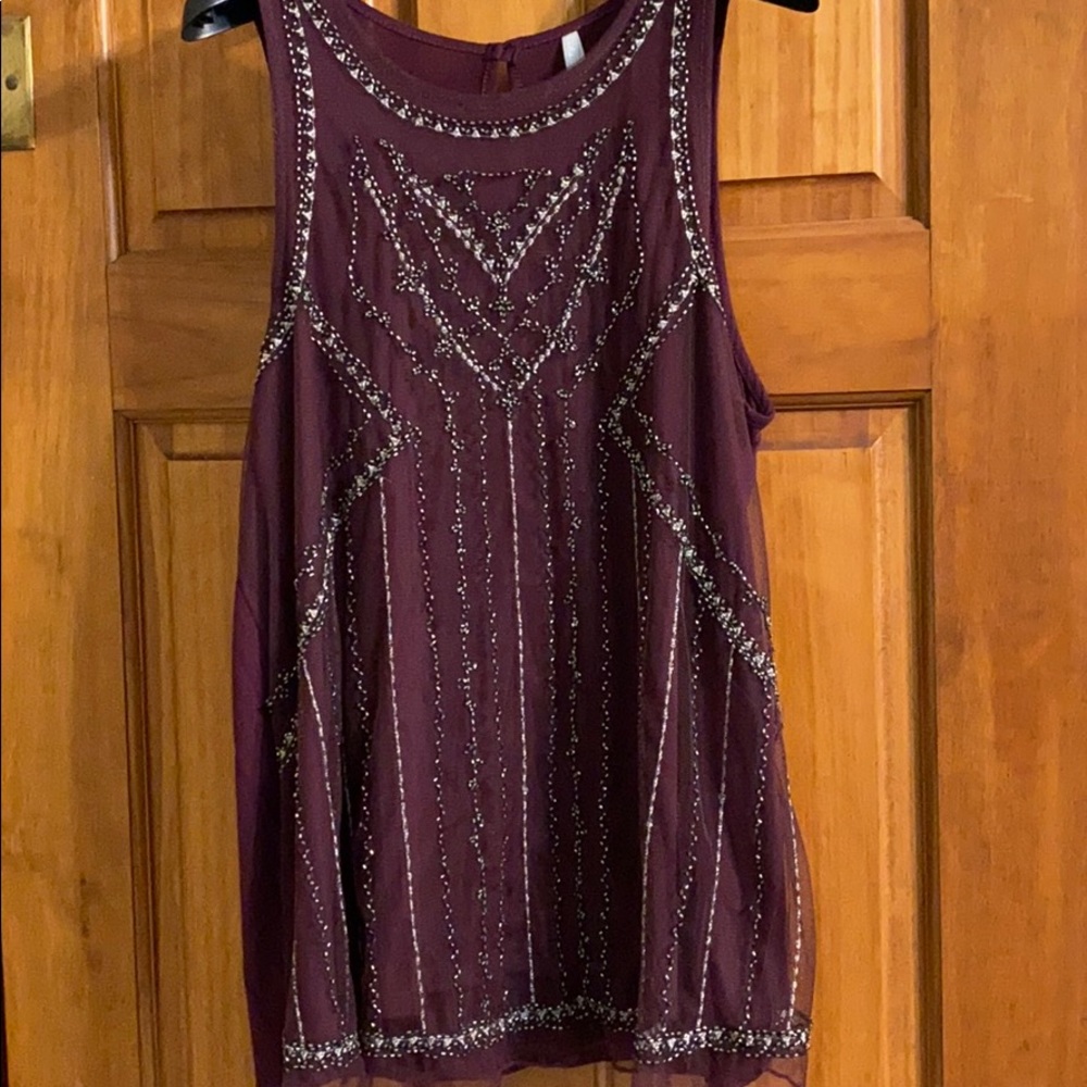 Beaded, burgundy tank top blouse
